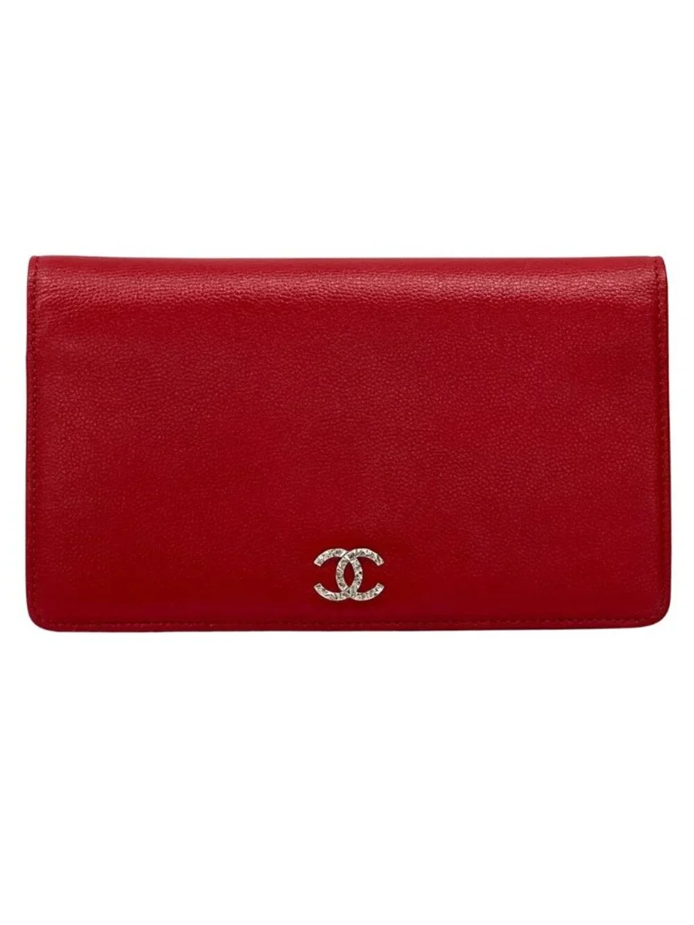 Chanel Wallet Sevruga Leather Red Silver CC Logo